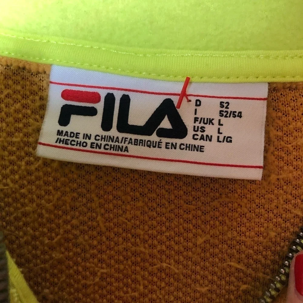 Fila Orange Neon Green Cozy Sherpa Half Zip Sweatshirt Pullover Jacket